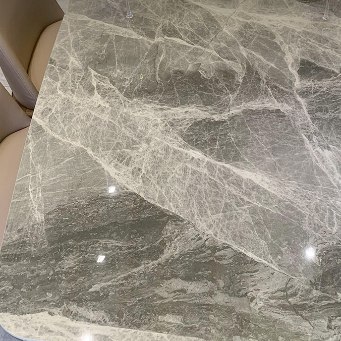 Mid-Century Dining Table for Kitchen Gray Stone Top Dinette Table with Wooden Frame