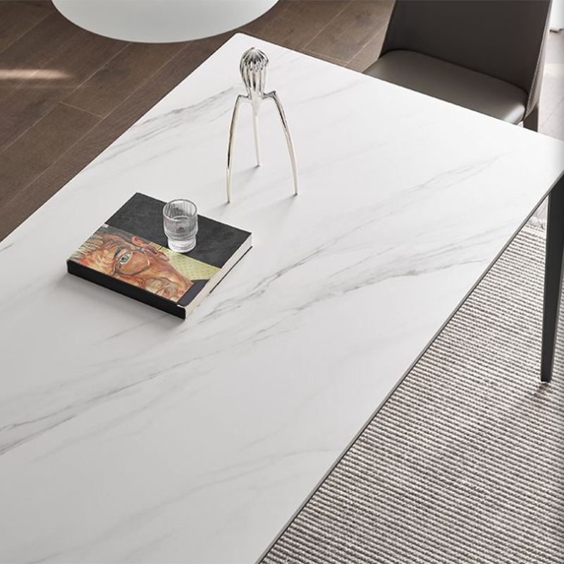 Contemporary Sintered Stone Dining Table Rectangle Table with Metal Legs for Home Use