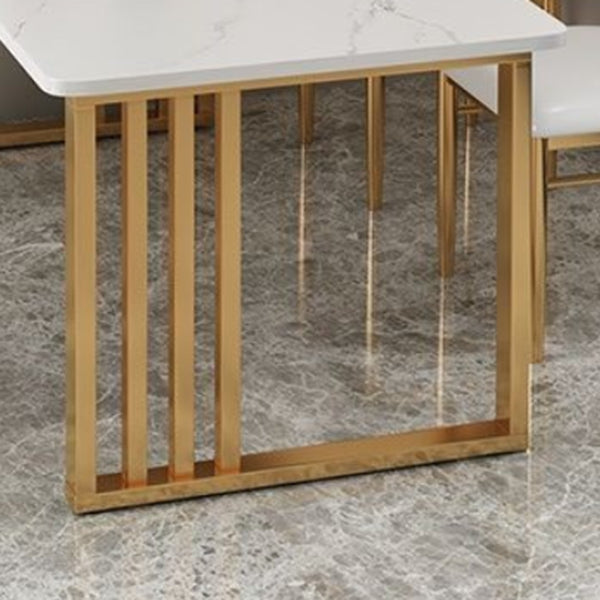 Glam Double Pedestal Dining Table Stone Table for Dining Room Kitchen