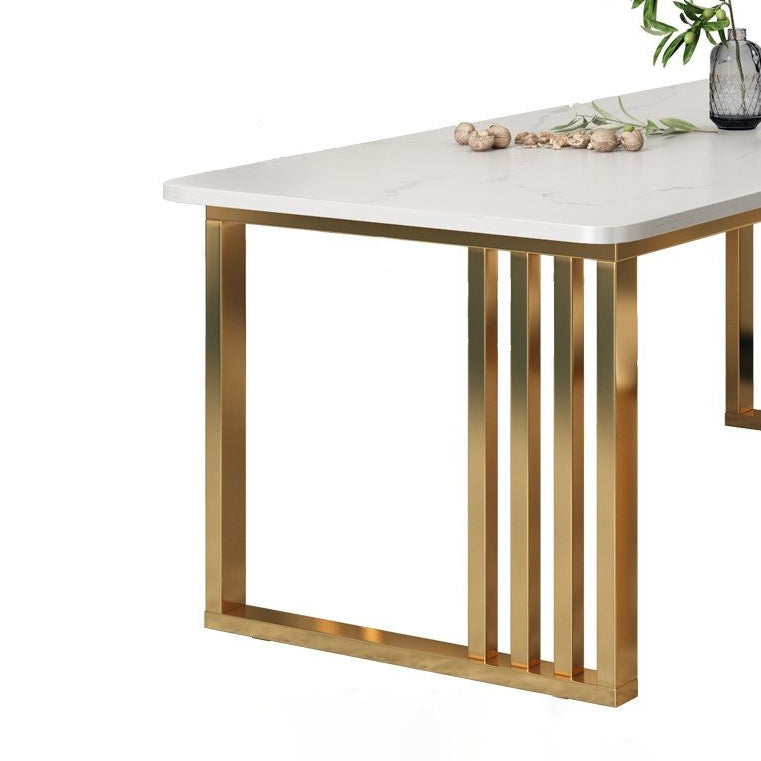 Glam Double Pedestal Dining Table Stone Table for Dining Room Kitchen