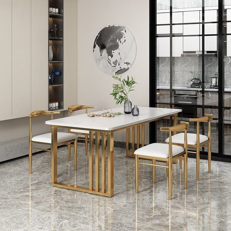 Glam Double Pedestal Dining Table Stone Table for Dining Room Kitchen