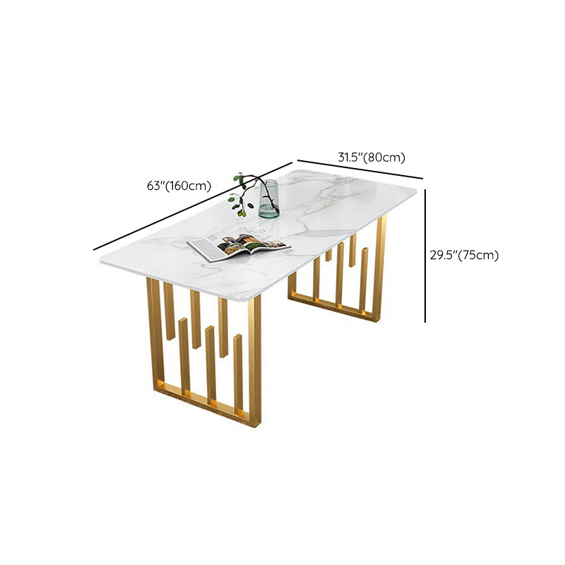 Glam Double Pedestal Dining Table Stone Table for Dining Room Kitchen