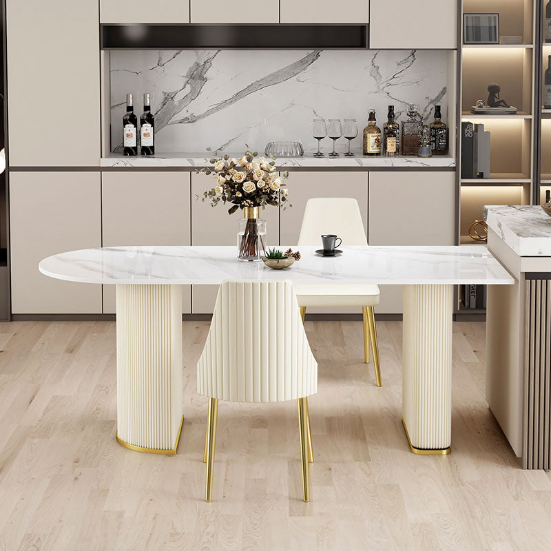 Modern Stone Dining Table White Double Pedestal Base Table for Dining Room