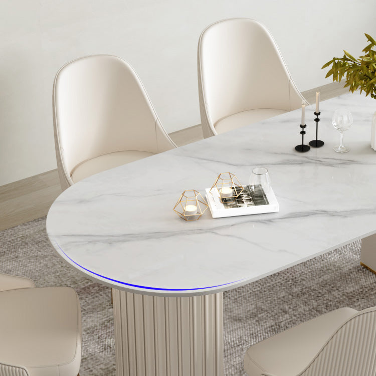 Modern Stone Dining Table White Double Pedestal Base Table for Dining Room