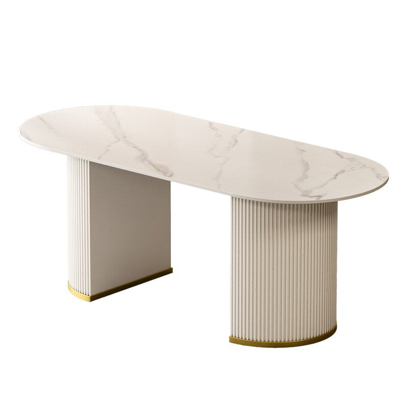 Modern Stone Dining Table White Double Pedestal Base Table for Dining Room
