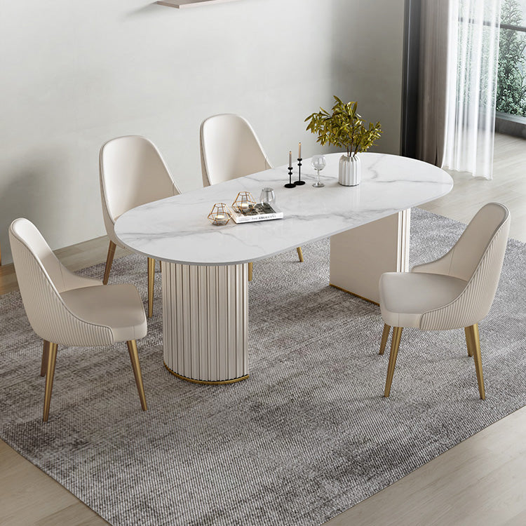 Modern Stone Dining Table White Double Pedestal Base Table for Dining Room