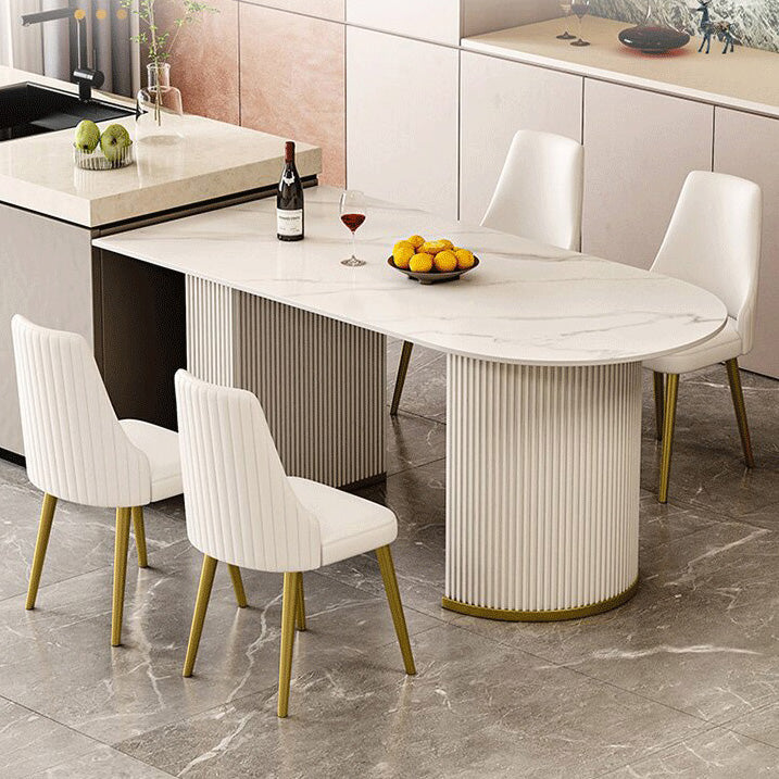 Modern Stone Dining Table White Double Pedestal Base Table for Dining Room