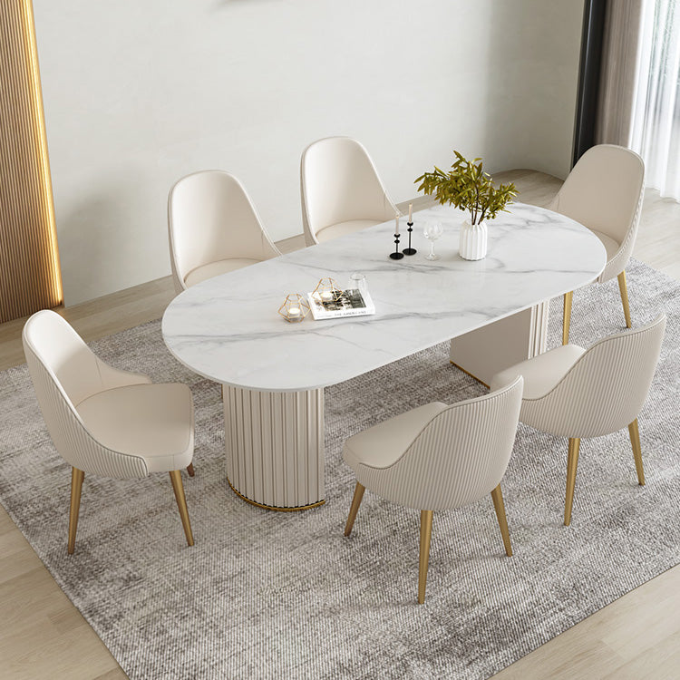 Modern Stone Dining Table White Double Pedestal Base Table for Dining Room