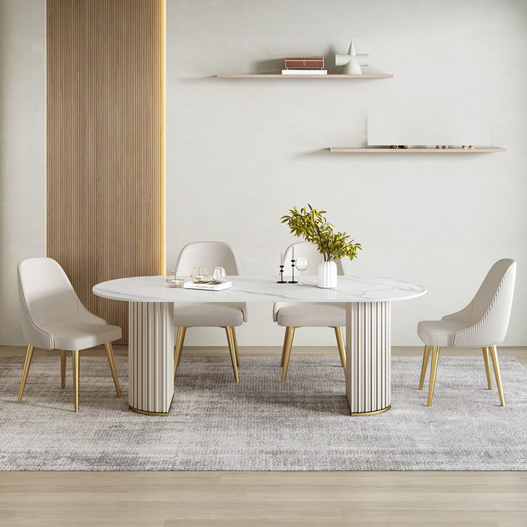 Modern Stone Dining Table White Double Pedestal Base Table for Dining Room