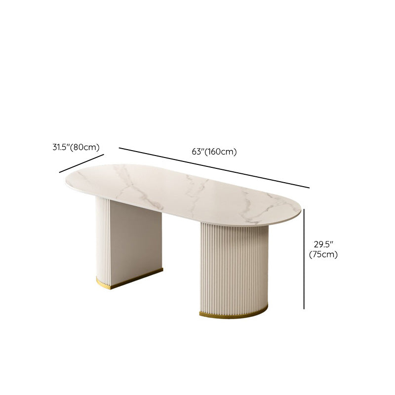 Modern Stone Dining Table White Double Pedestal Base Table for Dining Room