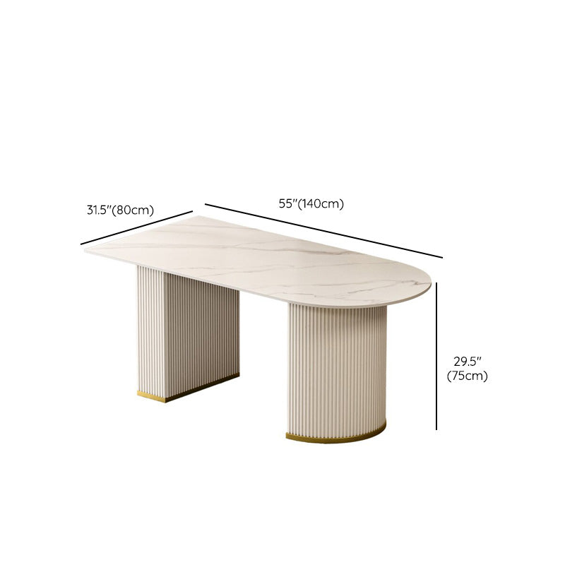 Modern Stone Dining Table White Double Pedestal Base Table for Dining Room