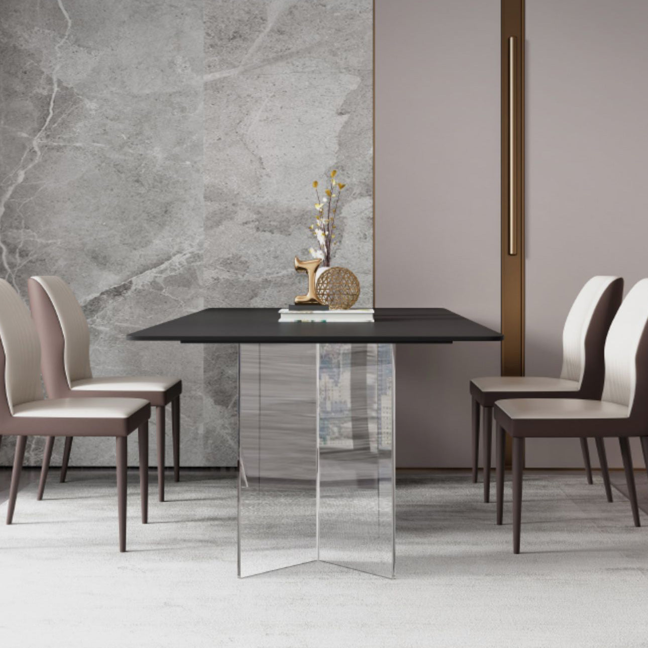 Modern Rectangle Dining Table Sintered Stone Table with Plastic Legs for Home Use