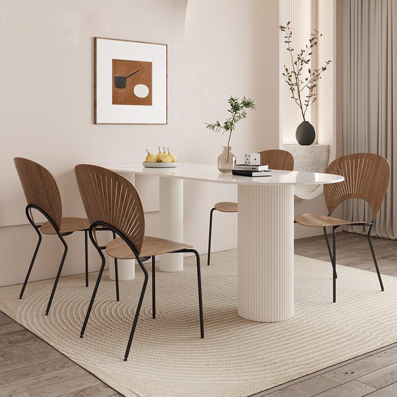 Modern Dining Table Sintered Stone Table with Wood Legs for Home Use