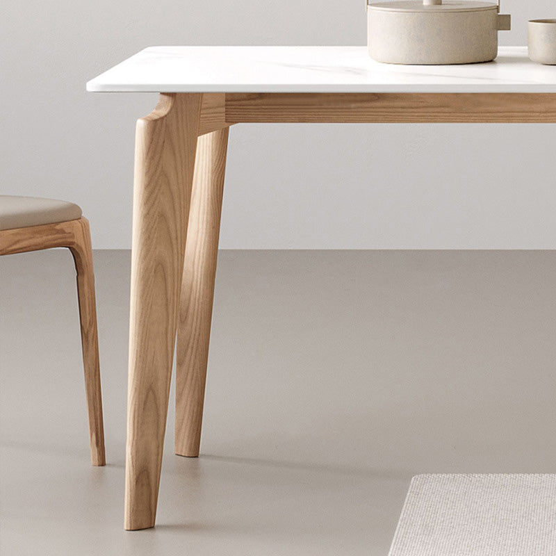 Modern Rectangle Dining Table Sintered Stone Table with Wooden Legs for Home Use