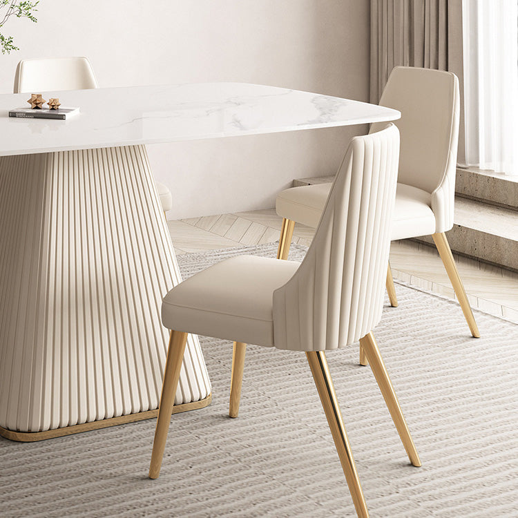 Glam White Dining Table Stone Rectangular Table for Dining Room