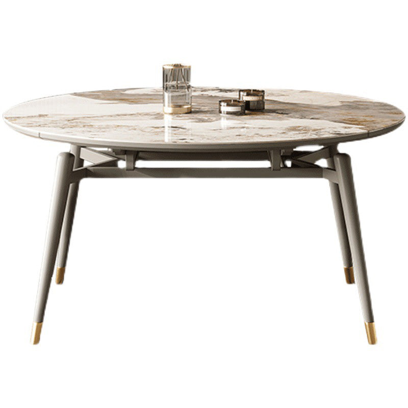 Modern Round Dining Table Sintered Stone Table with Wood Legs for Home Use
