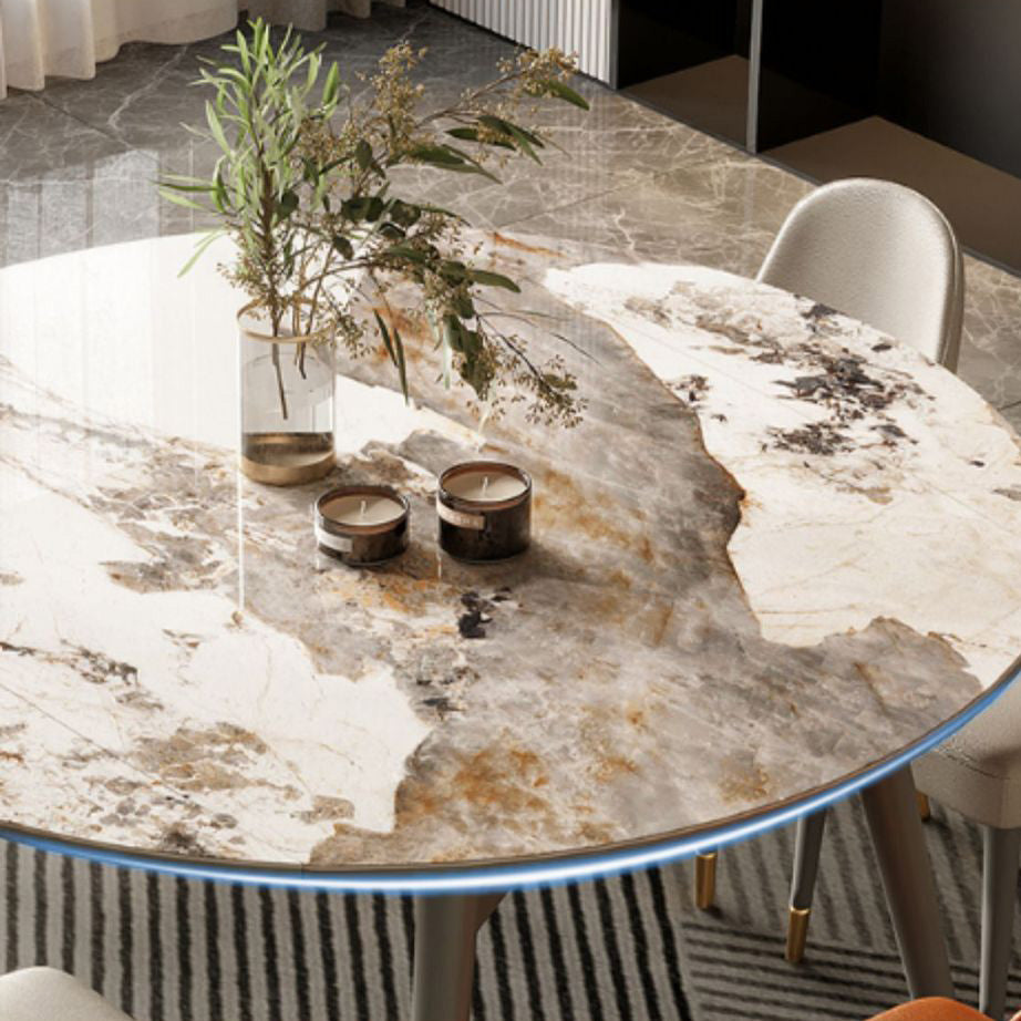 Modern Round Dining Table Sintered Stone Table with Wood Legs for Home Use