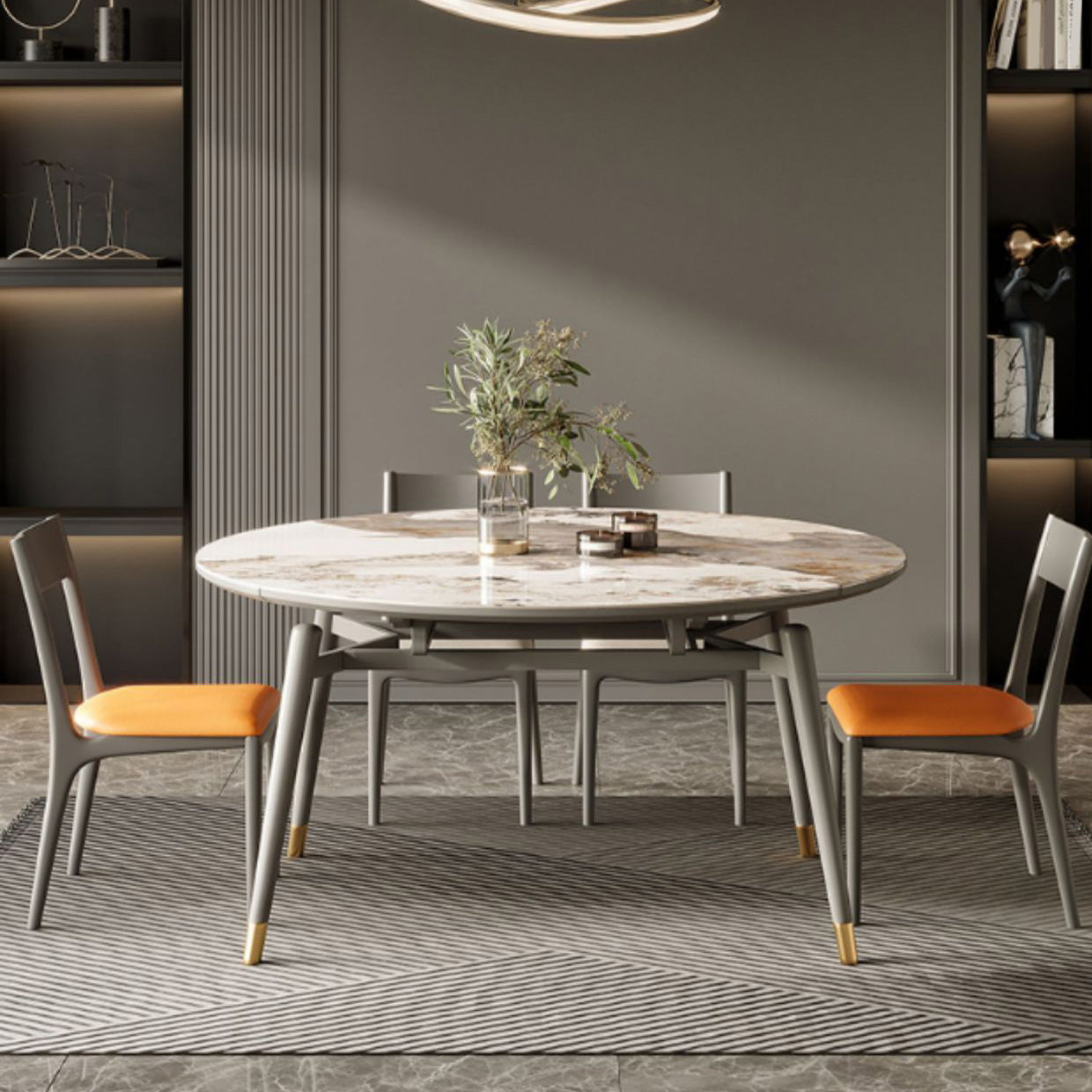 Modern Round Dining Table Sintered Stone Table with Wood Legs for Home Use