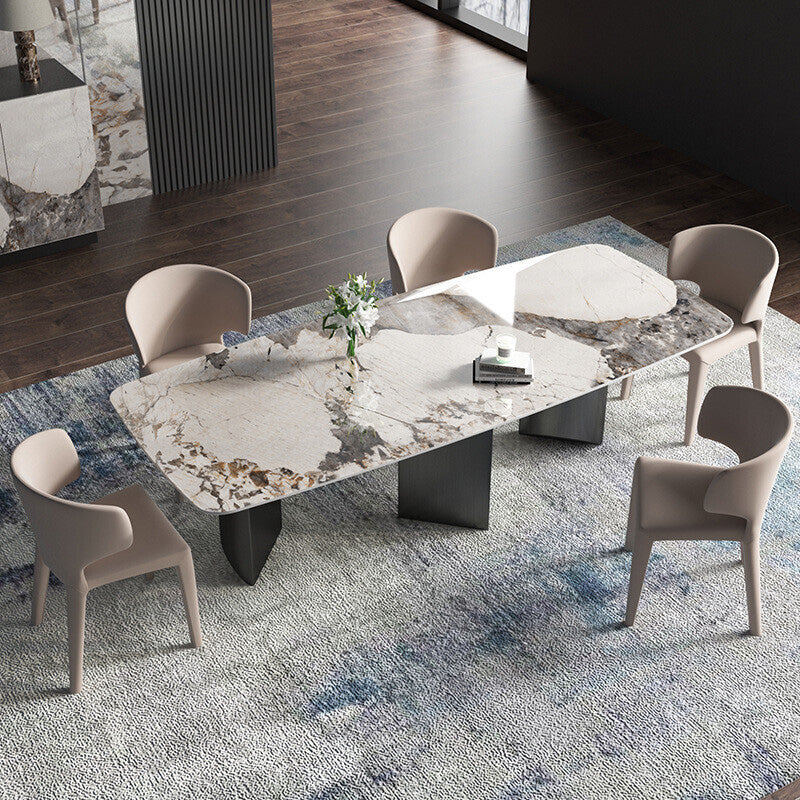 Contemporary Dining Table Sintered Stone Table with Metal Legs for Home Use