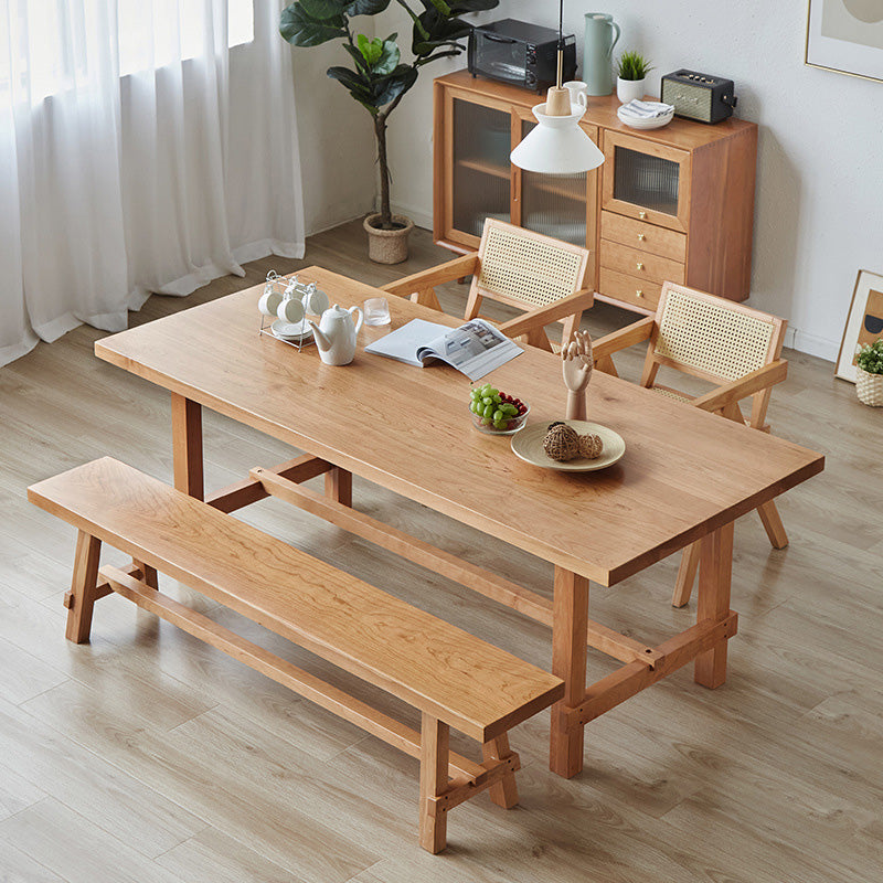 Modern Dining Table Pine Wood Rectangle Table with Trestle Base for Dining Room