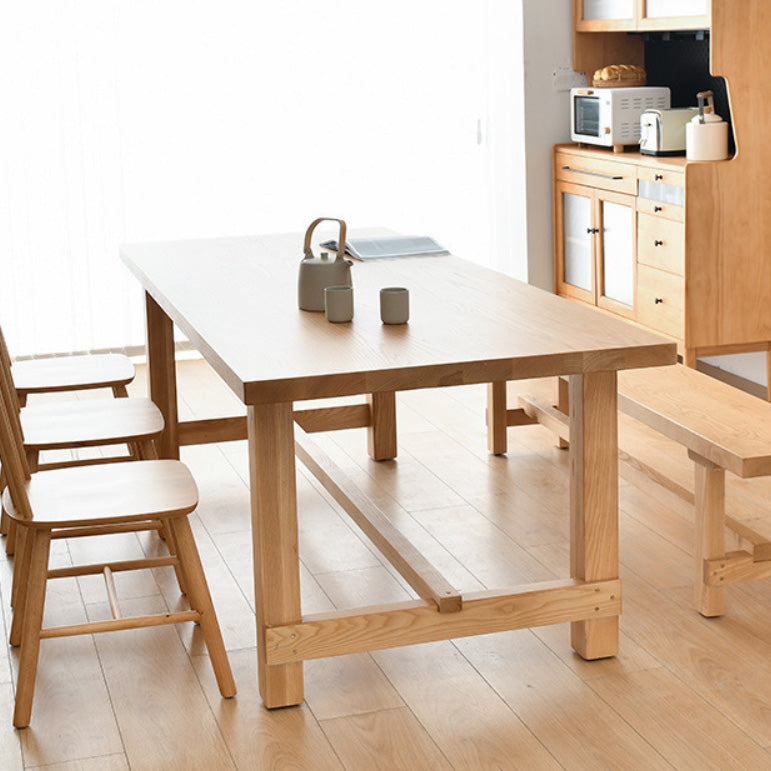 Modern Dining Table Pine Wood Rectangle Table with Trestle Base for Dining Room
