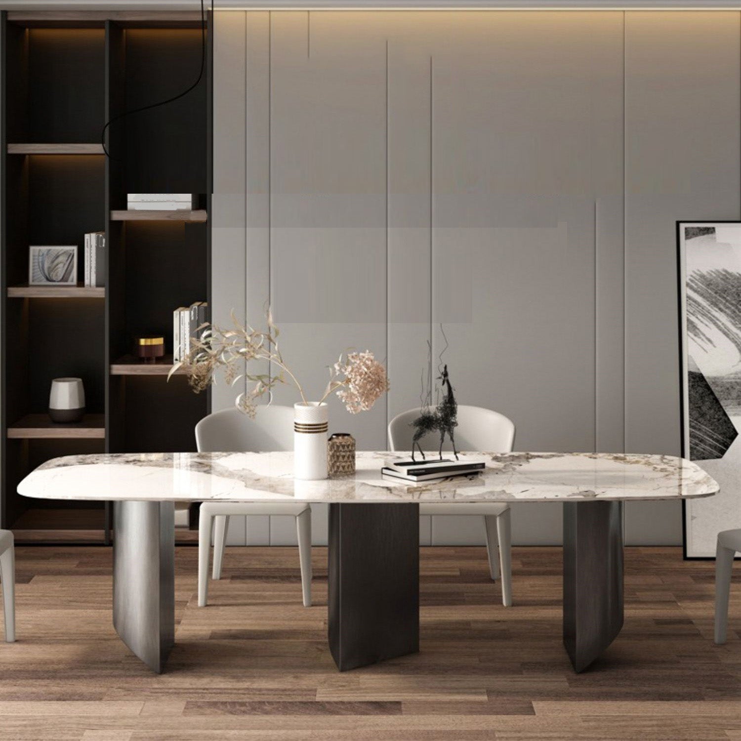 Modern Stone Dining Table Rectangle Table for Dining Room Kitchen