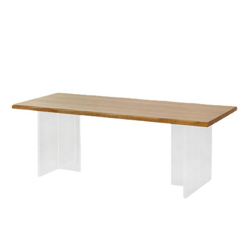 Modern Pine Wood Dining Table Rectangle Table with Double Pedestal Base for Dining Room