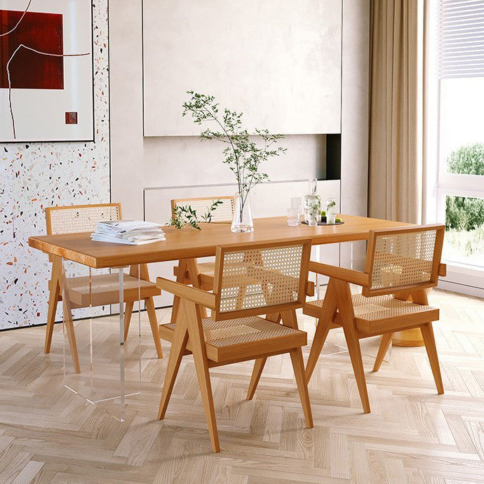 Modern Pine Wood Dining Table Rectangle Table with Double Pedestal Base for Dining Room