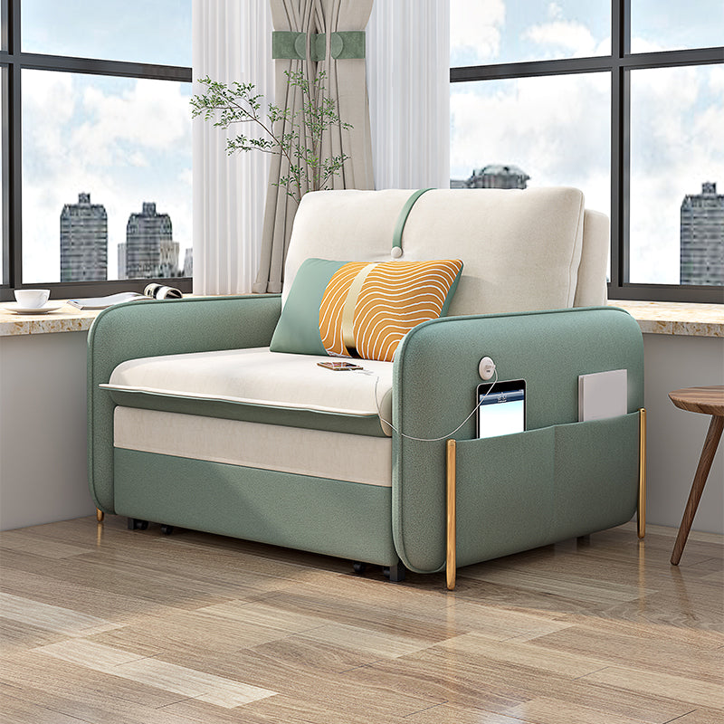 33"H Glam Futon Sofa Bed Futon White Cushion Back Sleeper Sofa with Storage