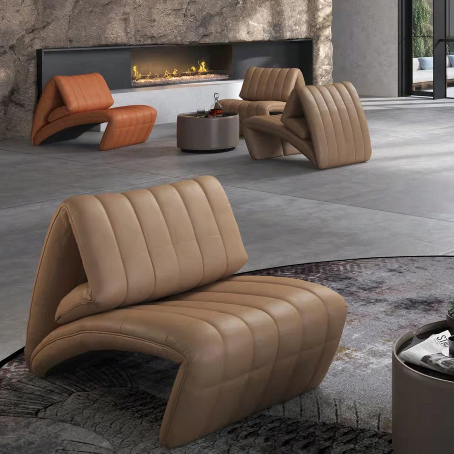 No Motion Standard Recliner Solid Color Genuine Leather Recliner Chair