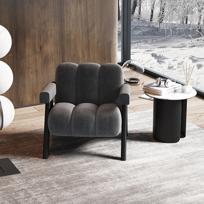 Mid-Modern Century Wood Lounge Chair Sewn Pillow Back Sled Arm Chair in Gray