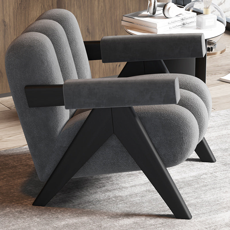 Mid-Modern Century Wood Lounge Chair Sewn Pillow Back Sled Arm Chair in Gray