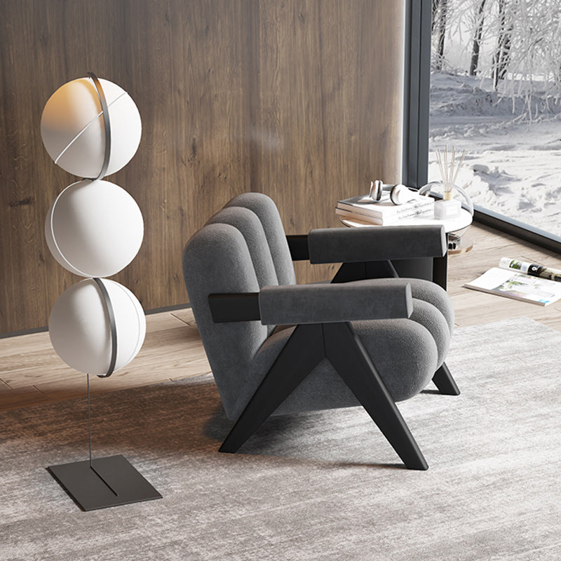 Mid-Modern Century Wood Lounge Chair Sewn Pillow Back Sled Arm Chair in Gray