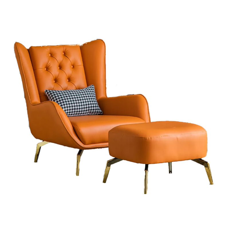 Glam Faux Leather Wingback Chair Tufted Back Basic Four Leg Chair