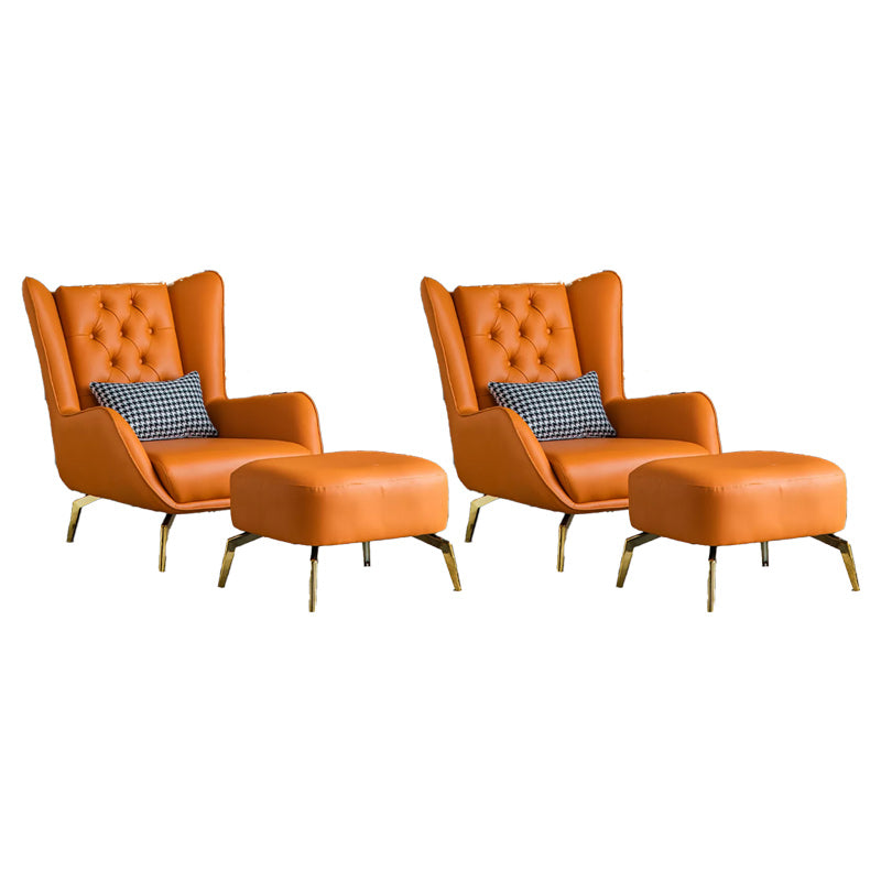 Glam Faux Leather Wingback Chair Tufted Back Basic Four Leg Chair