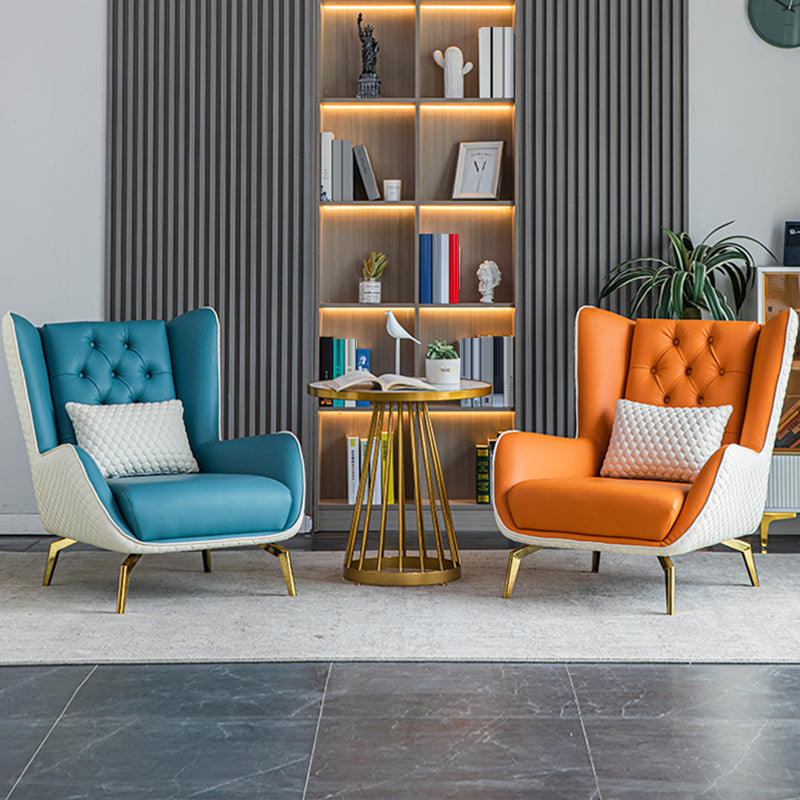 Glam Faux Leather Wingback Chair Tufted Back Basic Four Leg Chair