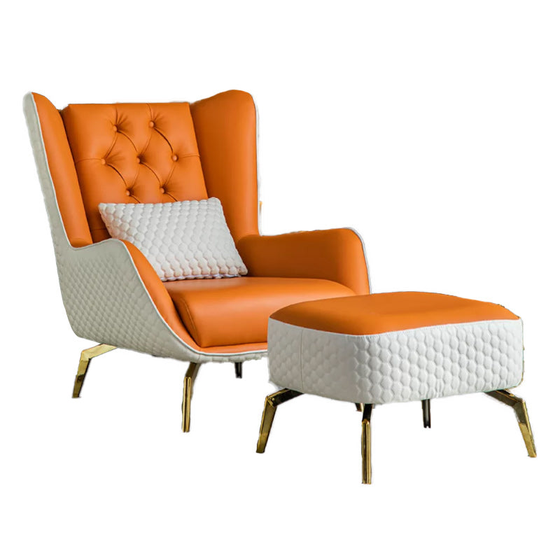 Glam Faux Leather Wingback Chair Tufted Back Basic Four Leg Chair