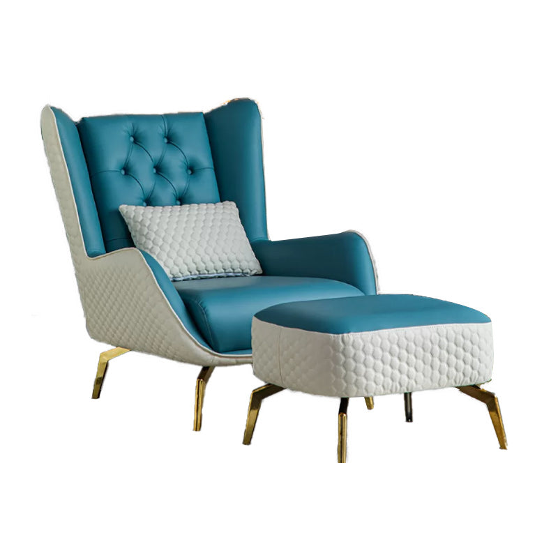 Glam Faux Leather Wingback Chair Tufted Back Basic Four Leg Chair