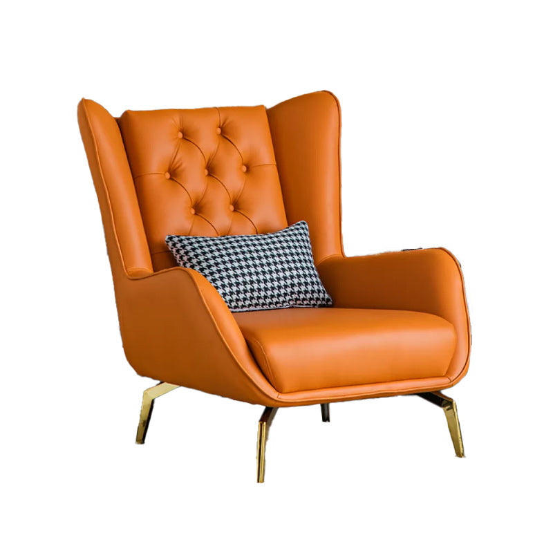 Glam Faux Leather Wingback Chair Tufted Back Basic Four Leg Chair