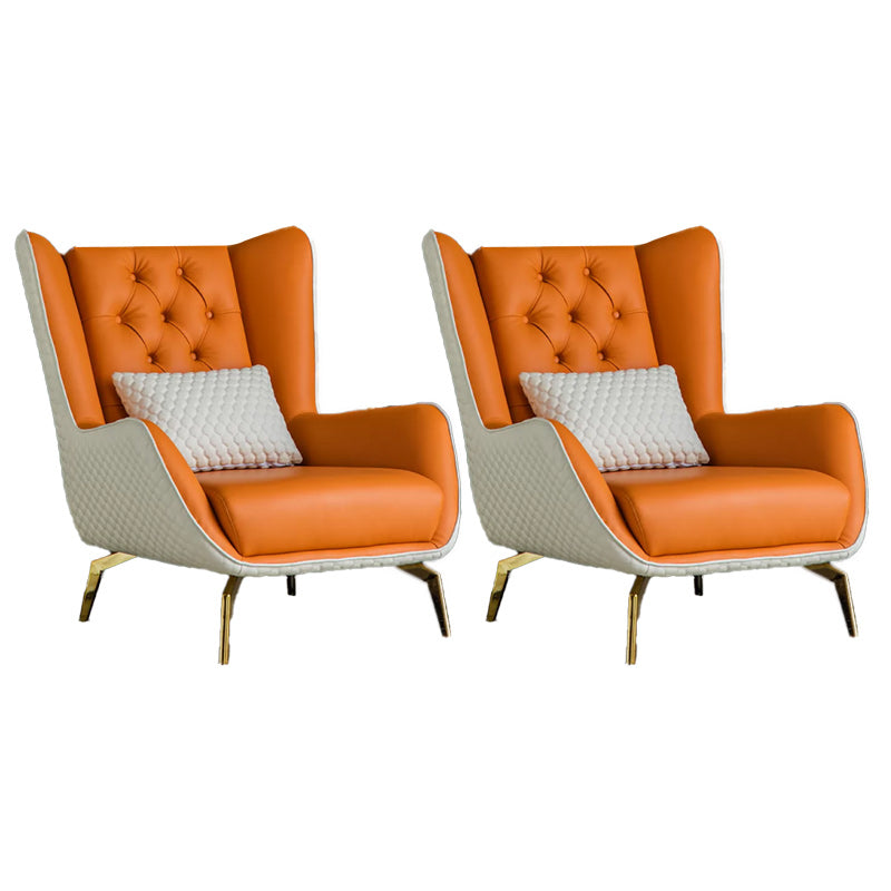 Glam Faux Leather Wingback Chair Tufted Back Basic Four Leg Chair