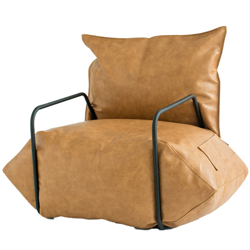 Contemporary Armchair Pillow Back Round Arms with Black Legs Leather Arm Chair