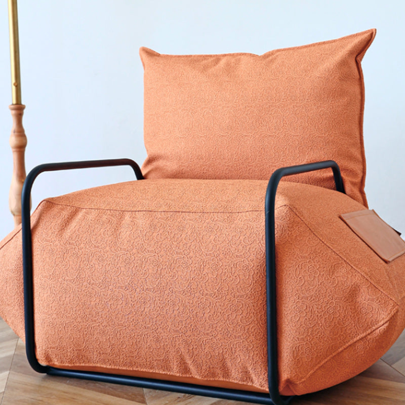 Contemporary Armchair Pillow Back Round Arms with Black Legs Leather Arm Chair