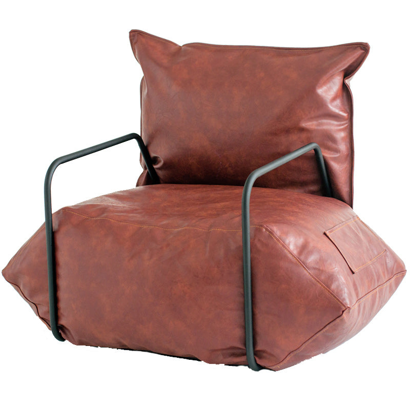 Contemporary Armchair Pillow Back Round Arms with Black Legs Leather Arm Chair