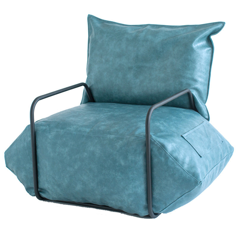 Contemporary Armchair Pillow Back Round Arms with Black Legs Leather Arm Chair