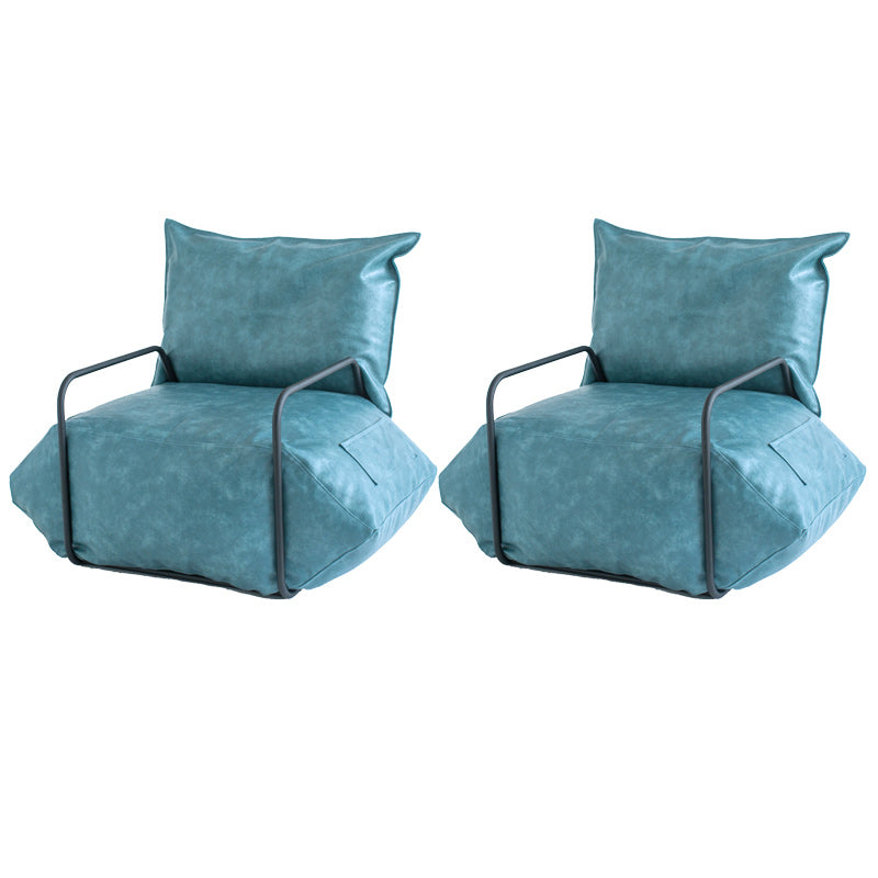 Contemporary Armchair Pillow Back Round Arms with Black Legs Leather Arm Chair
