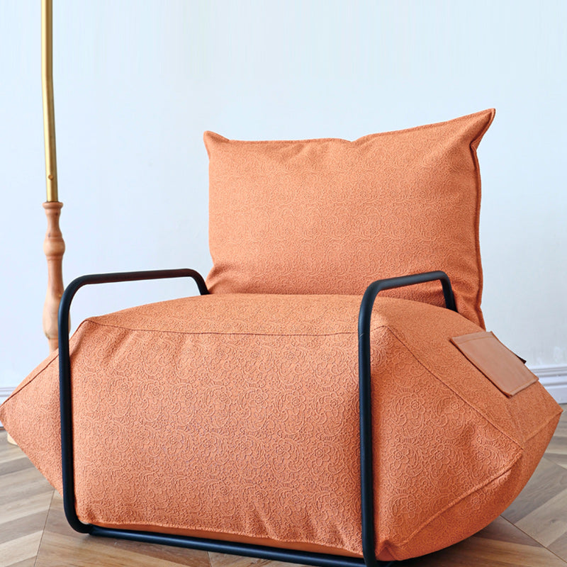 Contemporary Armchair Pillow Back Round Arms with Black Legs Leather Arm Chair