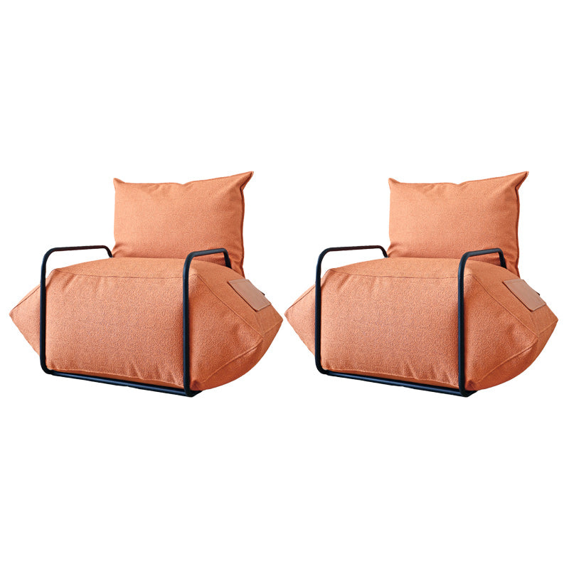 Contemporary Armchair Pillow Back Round Arms with Black Legs Leather Arm Chair