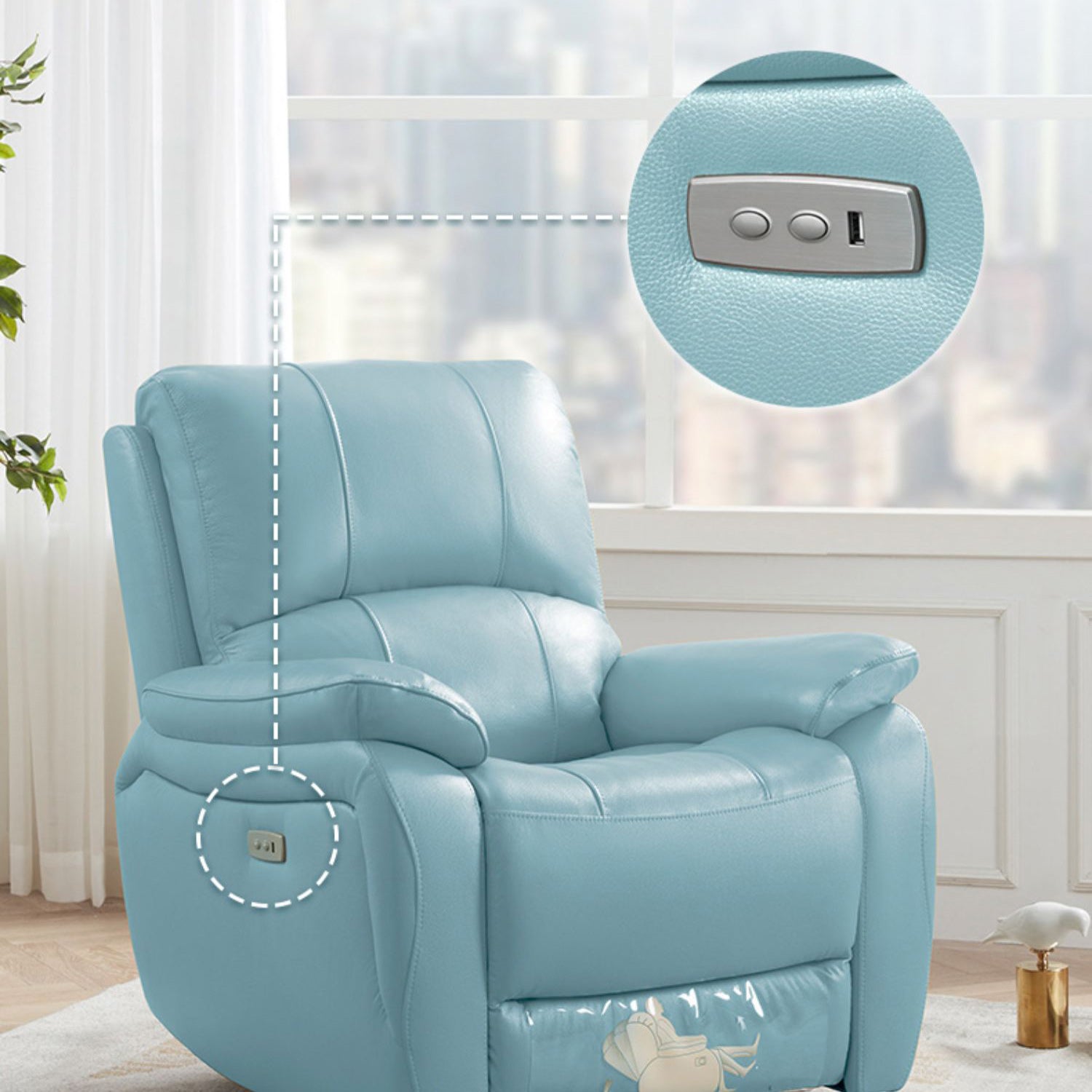Modern Recliner Chair USB Charge Port Solid Color Standard Recliner