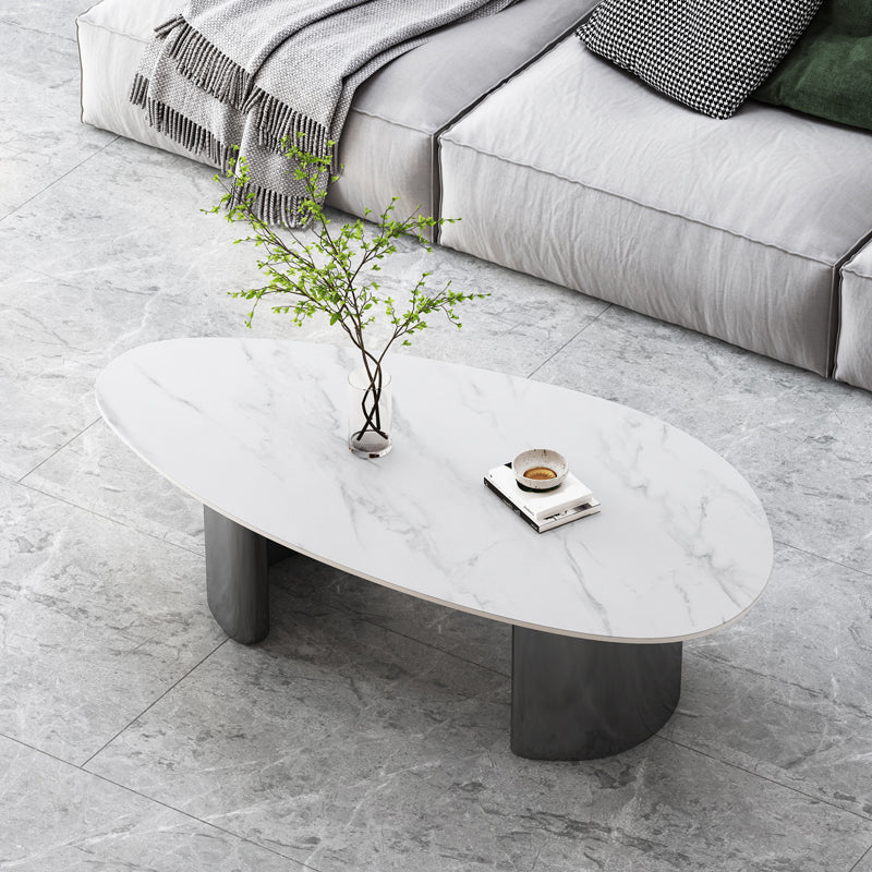 15"H Glam Coffee Table Slate Single White Coffee Cocktail Table