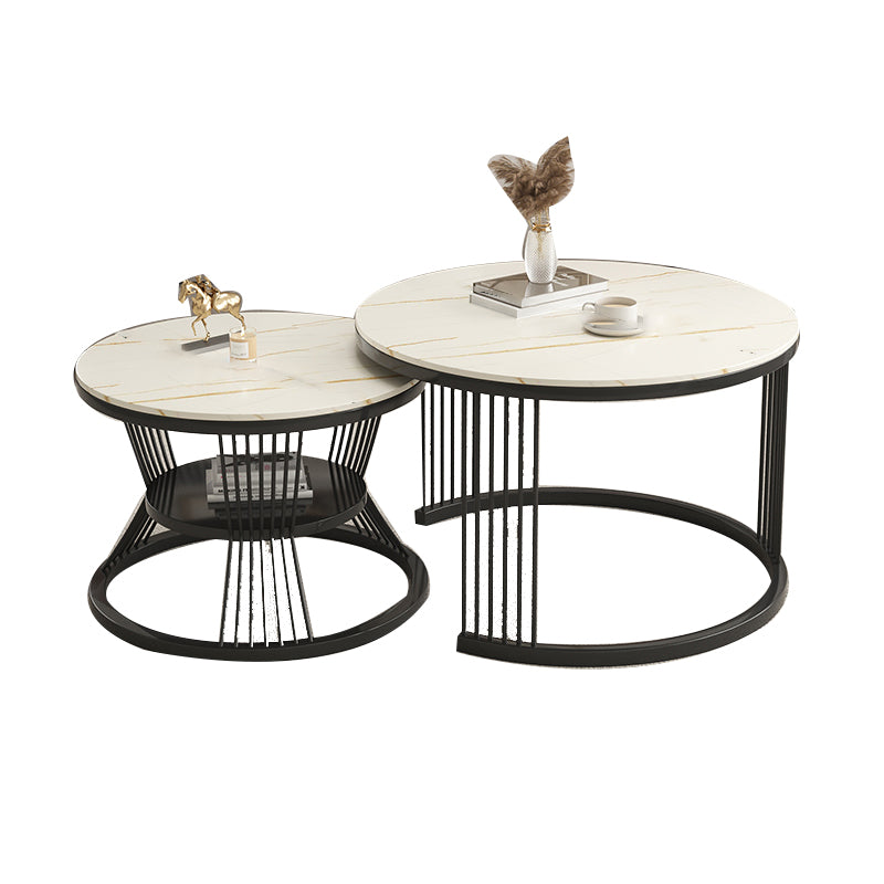 Metal and Slate Coffee Table Glam Round Frame Coffee Table Set